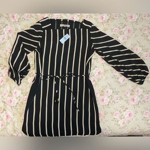 Ann Taylor Dress * Small Petite * Black with tan and white strip NWT